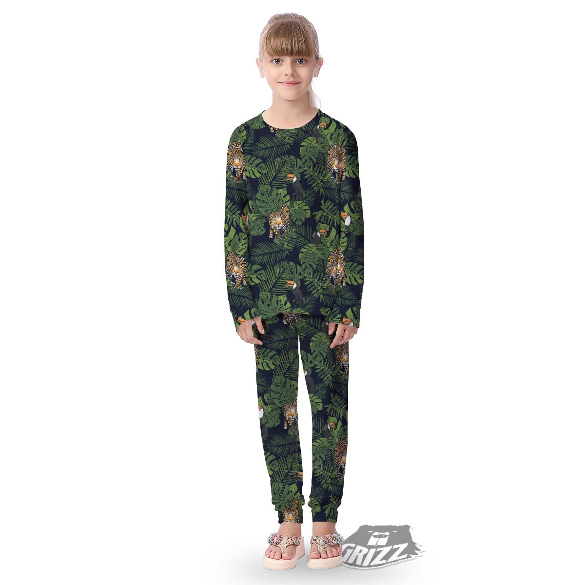 Toucan And Tiger Print Pattern Kid's Pajamas-grizzshop