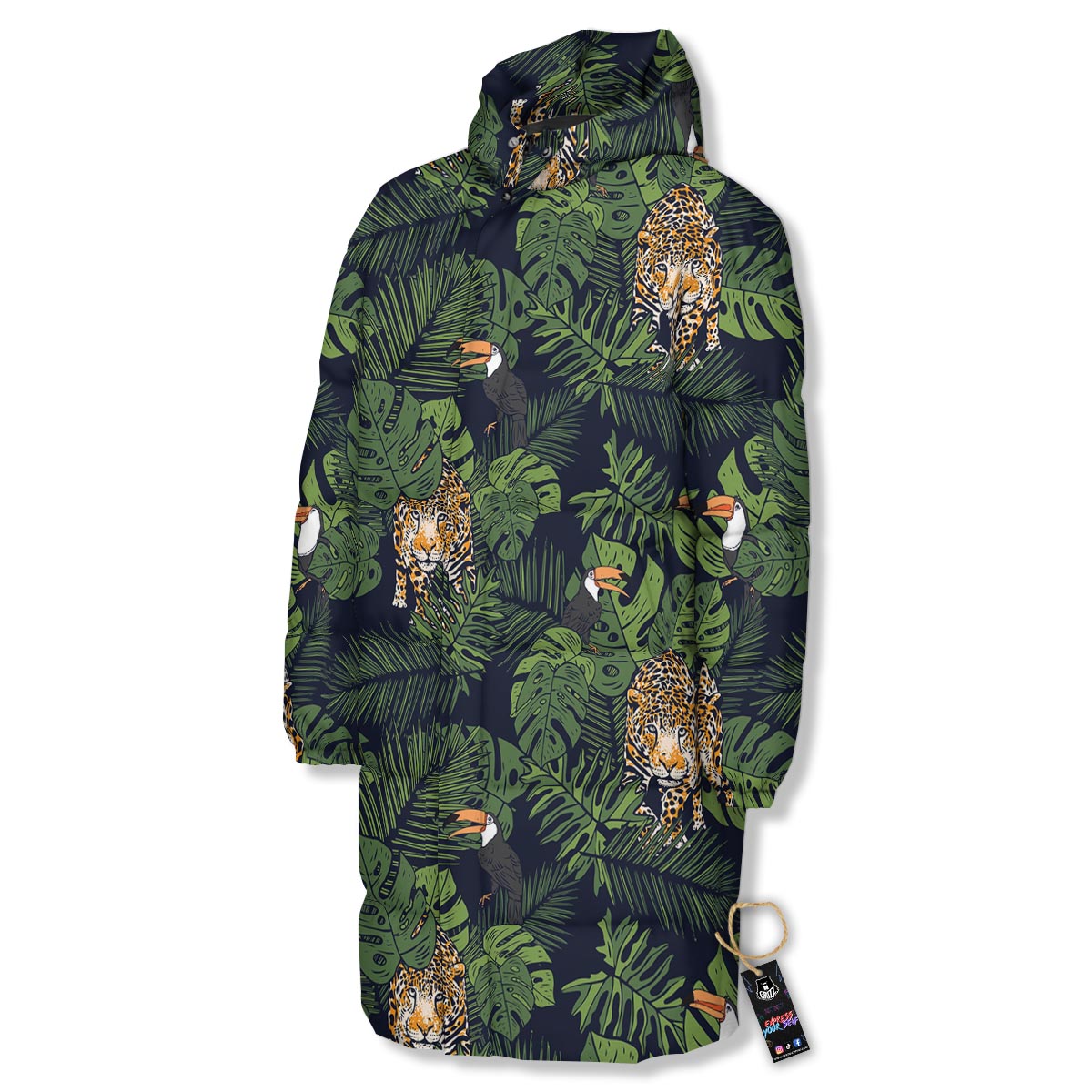 Toucan And Tiger Print Pattern Long Down Jacket-grizzshop
