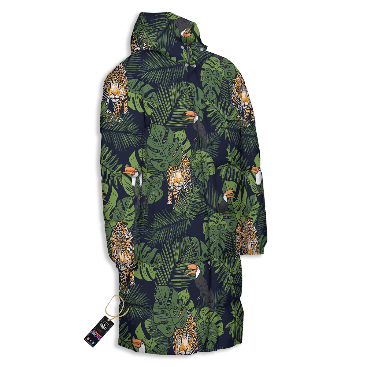 Toucan And Tiger Print Pattern Long Down Jacket-grizzshop