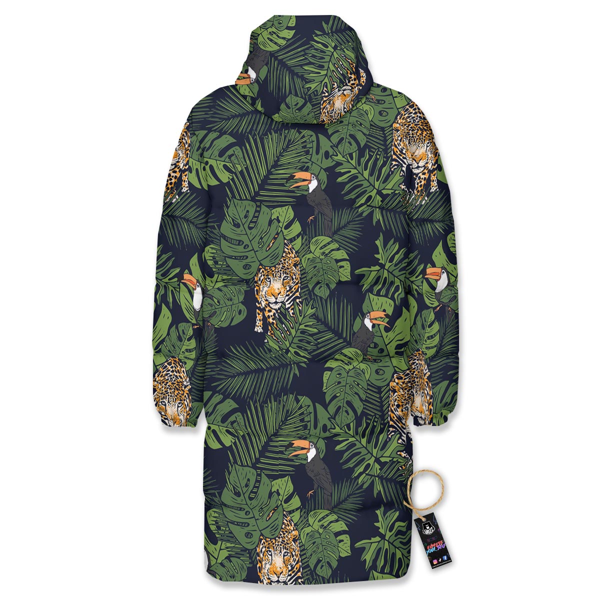 Toucan And Tiger Print Pattern Long Down Jacket-grizzshop