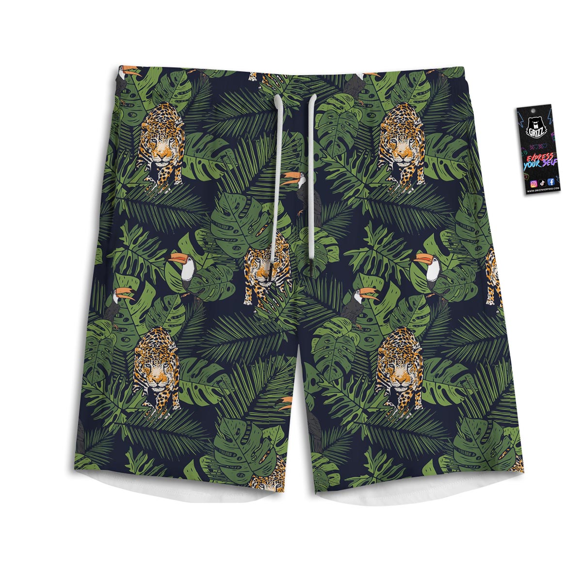 Toucan And Tiger Print Pattern Men's Athletic Shorts