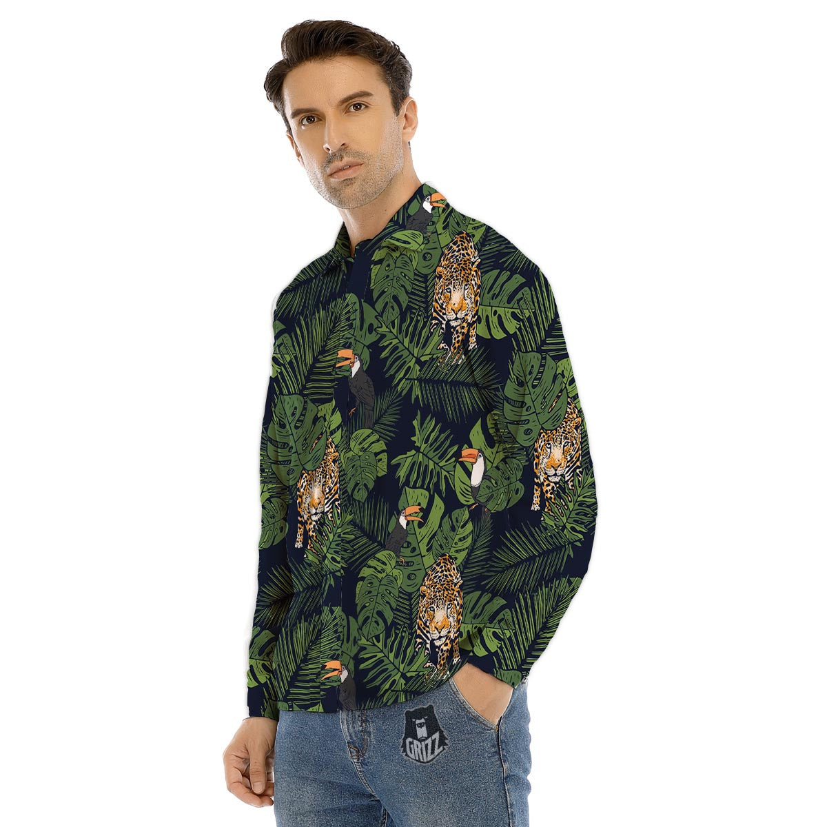 Toucan And Tiger Print Pattern Men's Dress Shirts-grizzshop