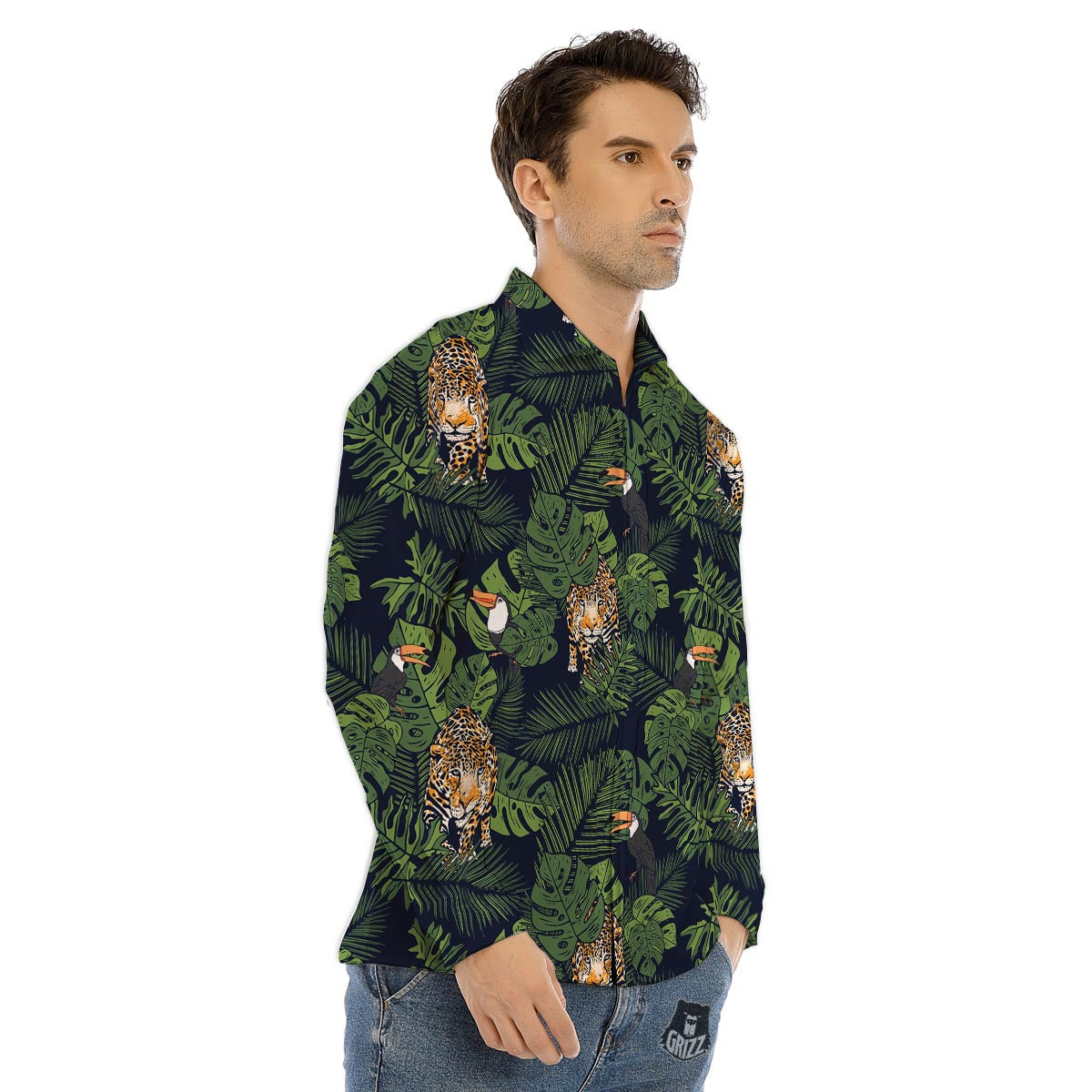 Toucan And Tiger Print Pattern Men's Dress Shirts-grizzshop