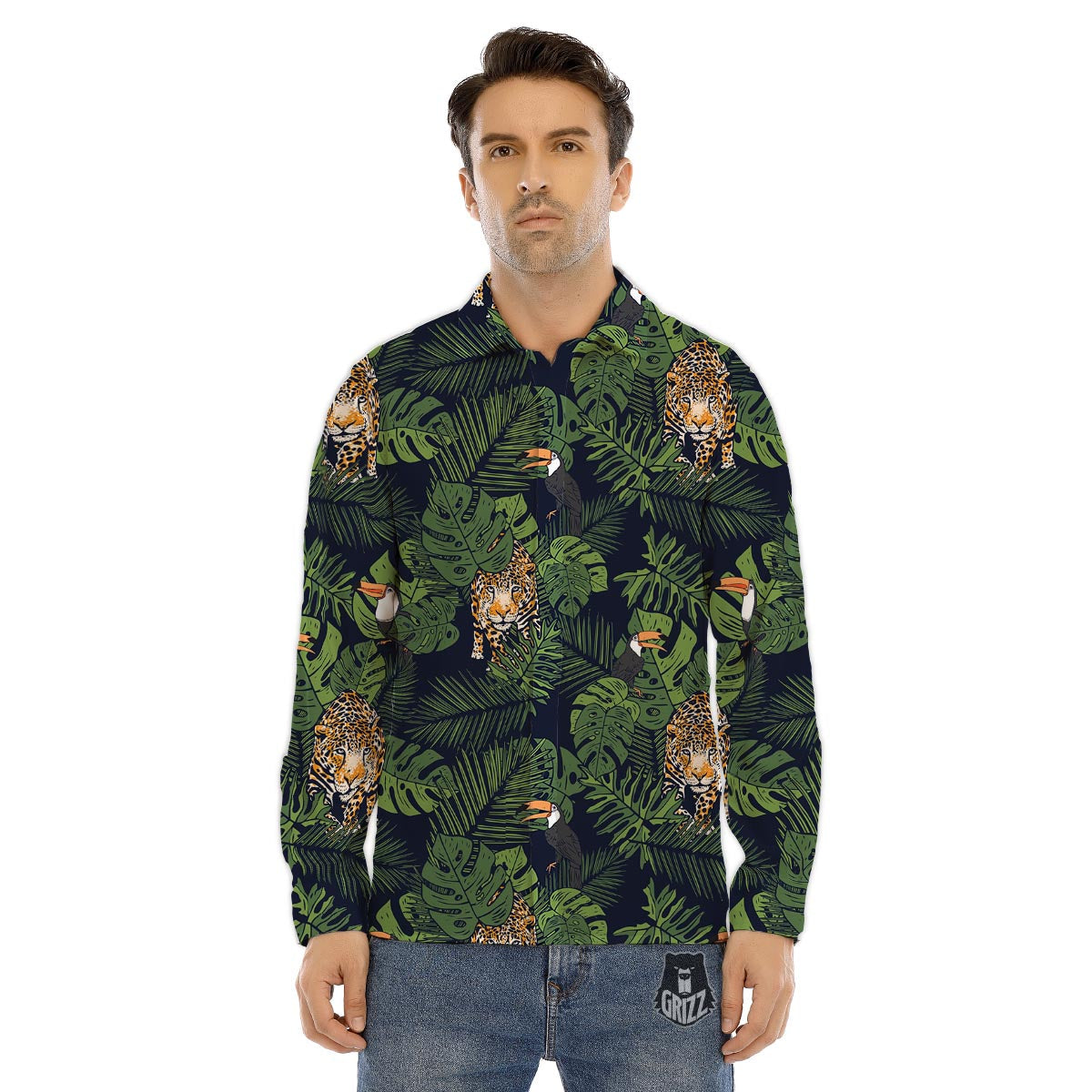 Toucan And Tiger Print Pattern Men's Dress Shirts-grizzshop