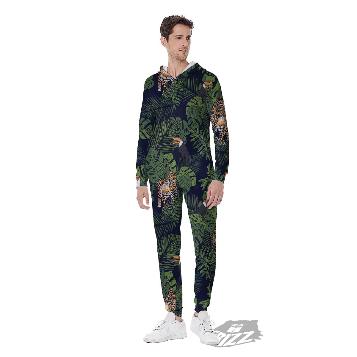 Toucan And Tiger Print Pattern Men's Jumpsuit-grizzshop