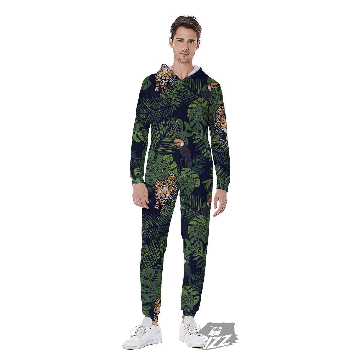 Toucan And Tiger Print Pattern Men's Jumpsuit-grizzshop