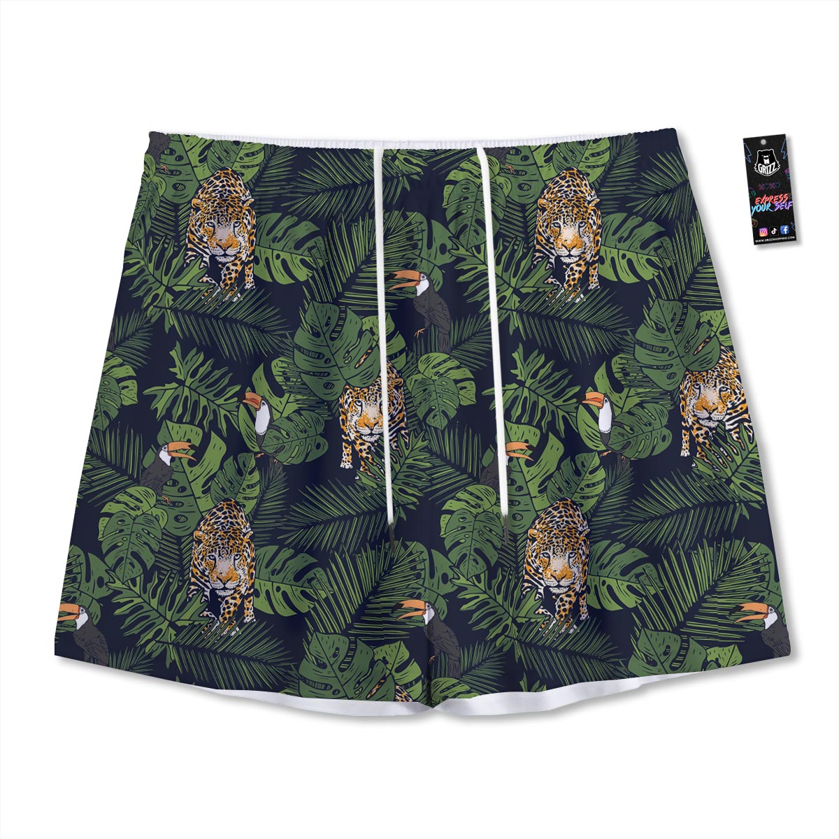 Toucan And Tiger Print Pattern Mesh Shorts