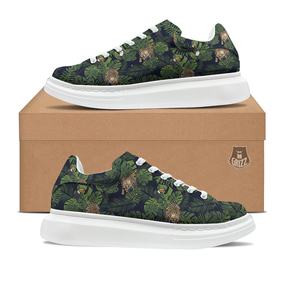Toucan And Tiger Print Pattern Platform Shoes-grizzshop