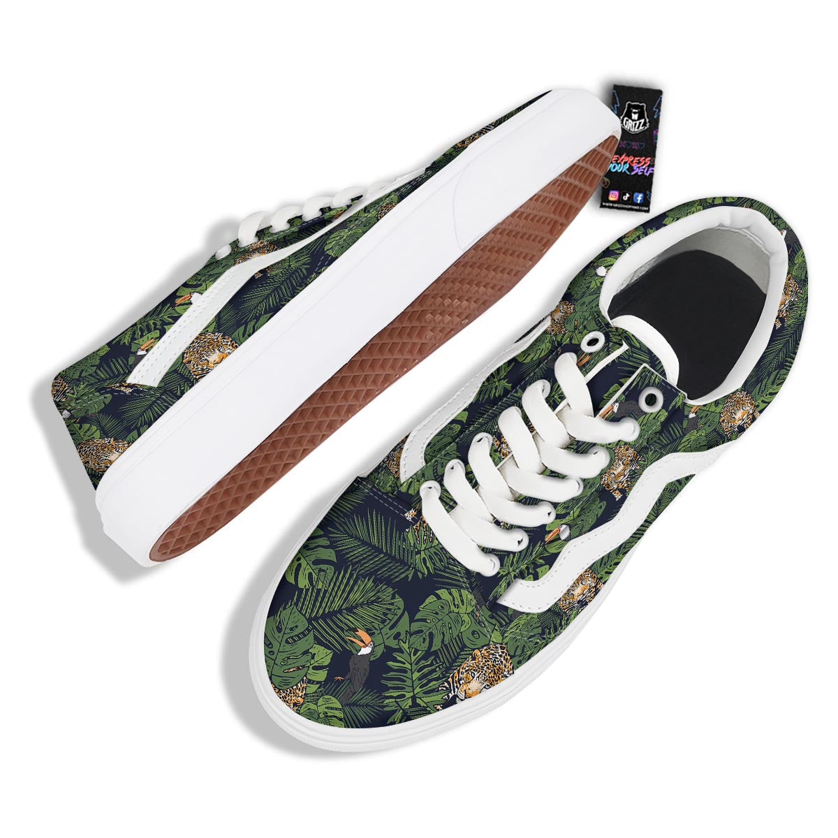 Toucan And Tiger Print Pattern Skate Shoes-grizzshop