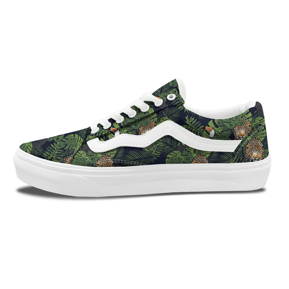 Toucan And Tiger Print Pattern Skate Shoes-grizzshop