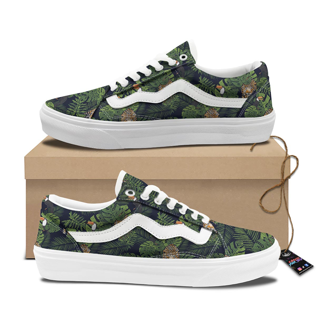 Toucan And Tiger Print Pattern Skate Shoes-grizzshop
