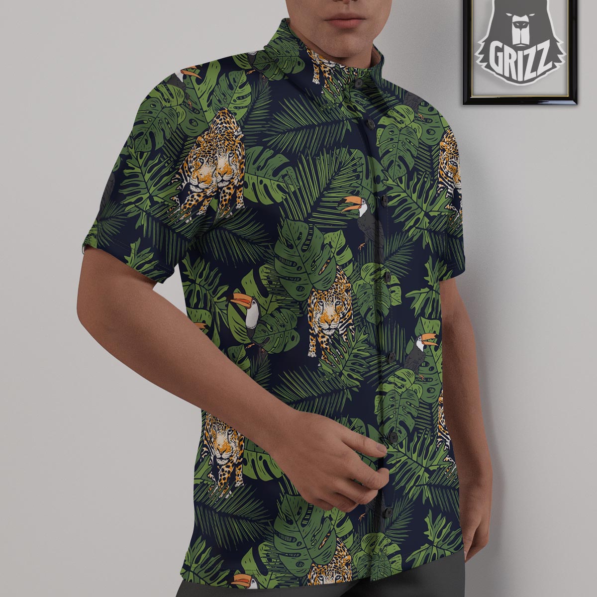 Toucan And Tiger Print Pattern Untucked Shirts-grizzshop
