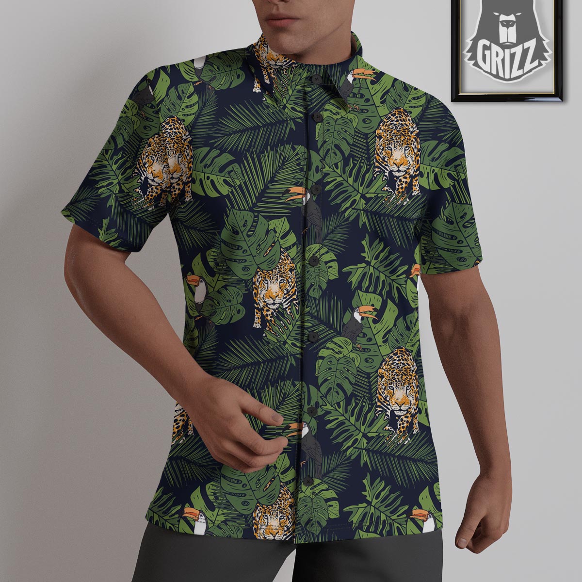 Toucan And Tiger Print Pattern Untucked Shirts-grizzshop