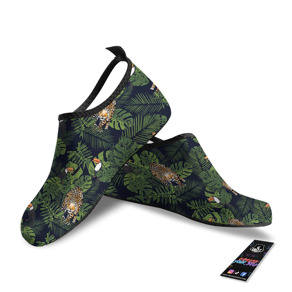 Toucan And Tiger Print Pattern Water Shoes-grizzshop