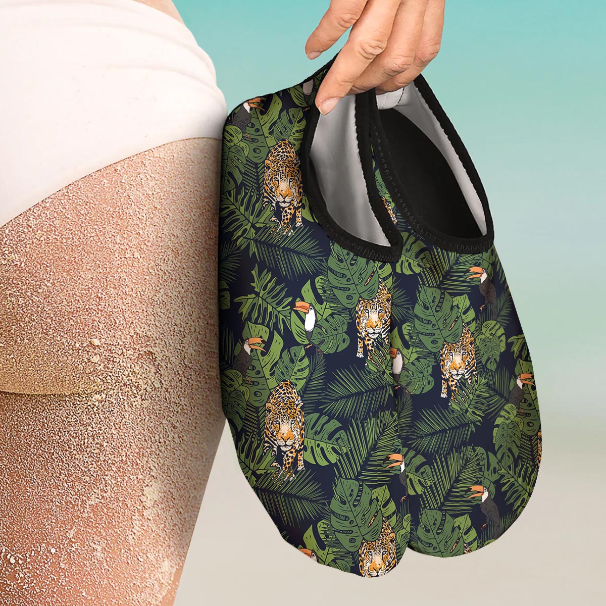 Toucan And Tiger Print Pattern Water Shoes-grizzshop