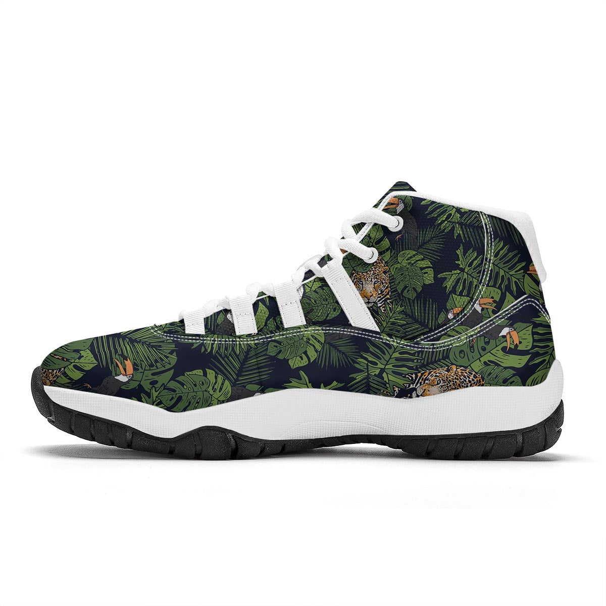Toucan And Tiger Print Pattern White Bball Shoes-grizzshop
