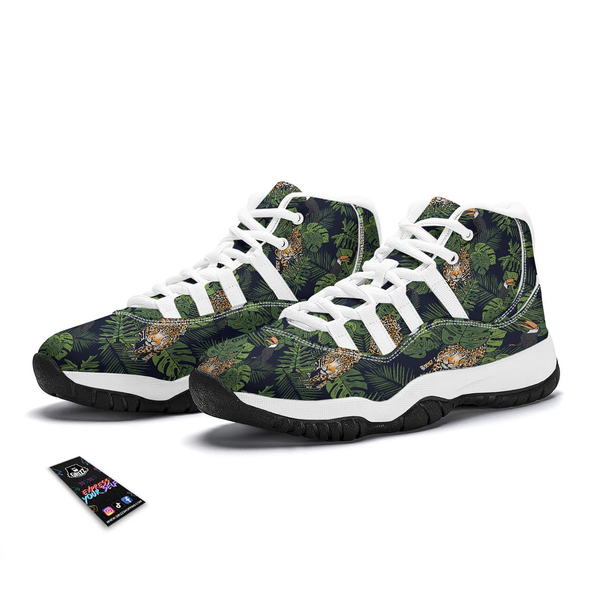 Toucan And Tiger Print Pattern White Bball Shoes-grizzshop