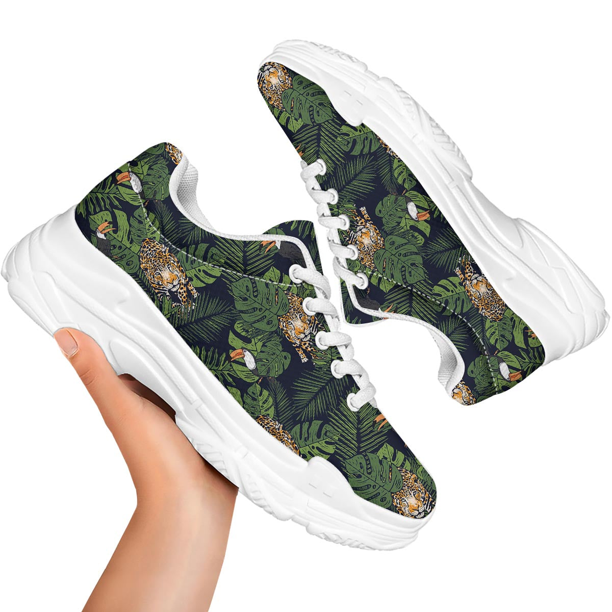 Toucan And Tiger Print Pattern White Chunky Shoes-grizzshop