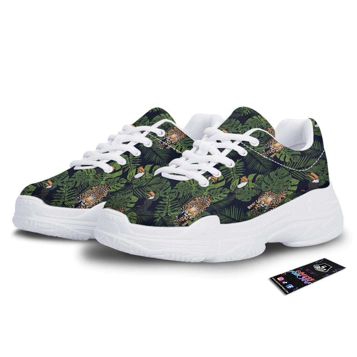 Toucan And Tiger Print Pattern White Chunky Shoes-grizzshop