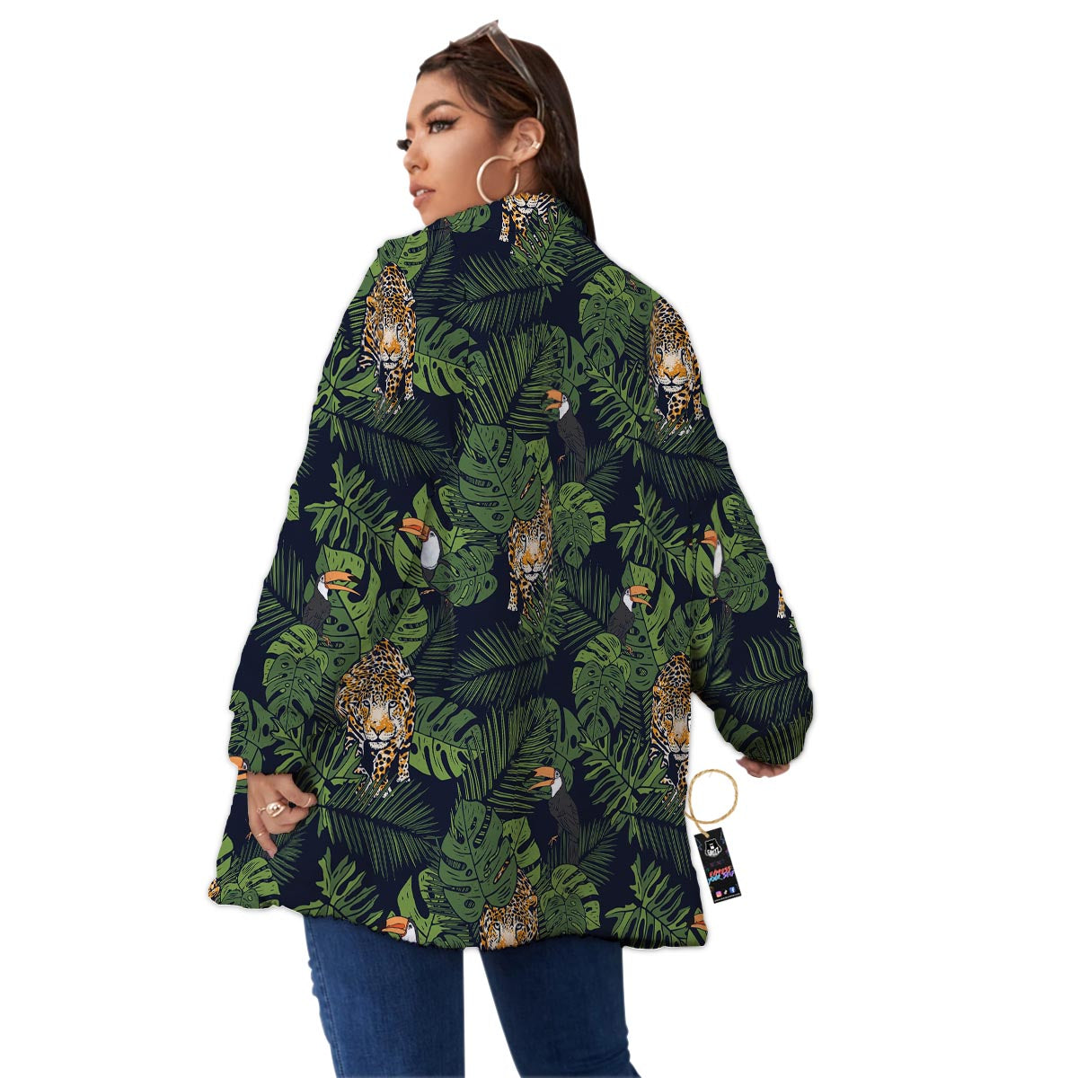 Toucan And Tiger Print Pattern Women's Sherpa Jacket-grizzshop