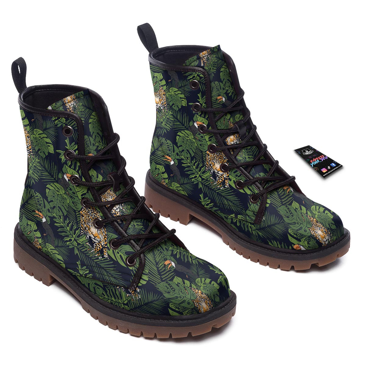 Toucan And Tiger Print Pattern Work Boots-grizzshop