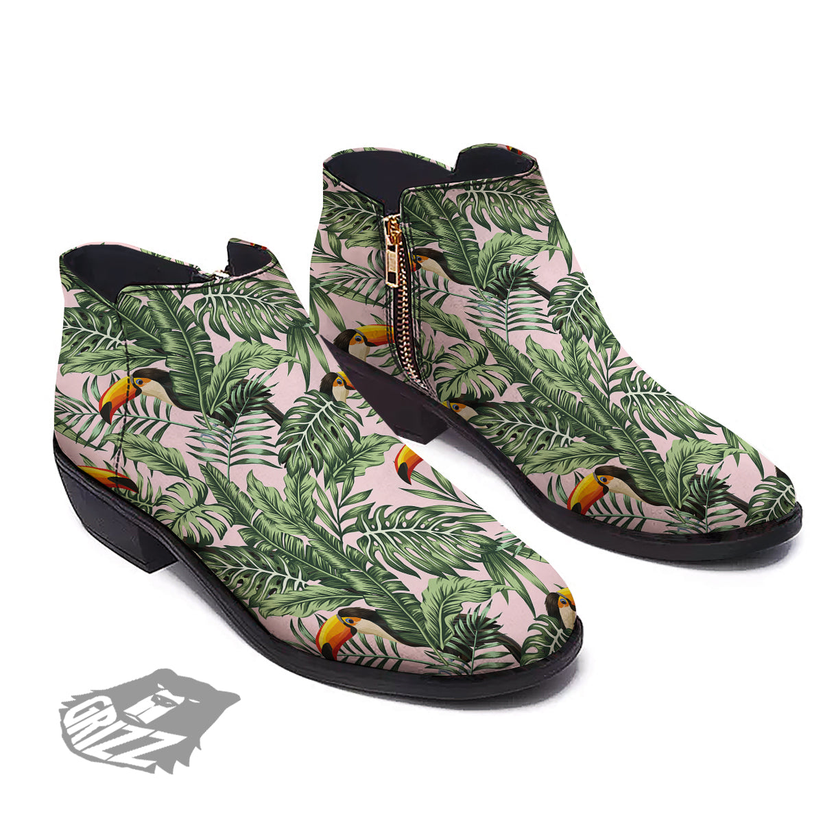 Toucan And Tropical Palm Leaf Print Ankle Boots-grizzshop