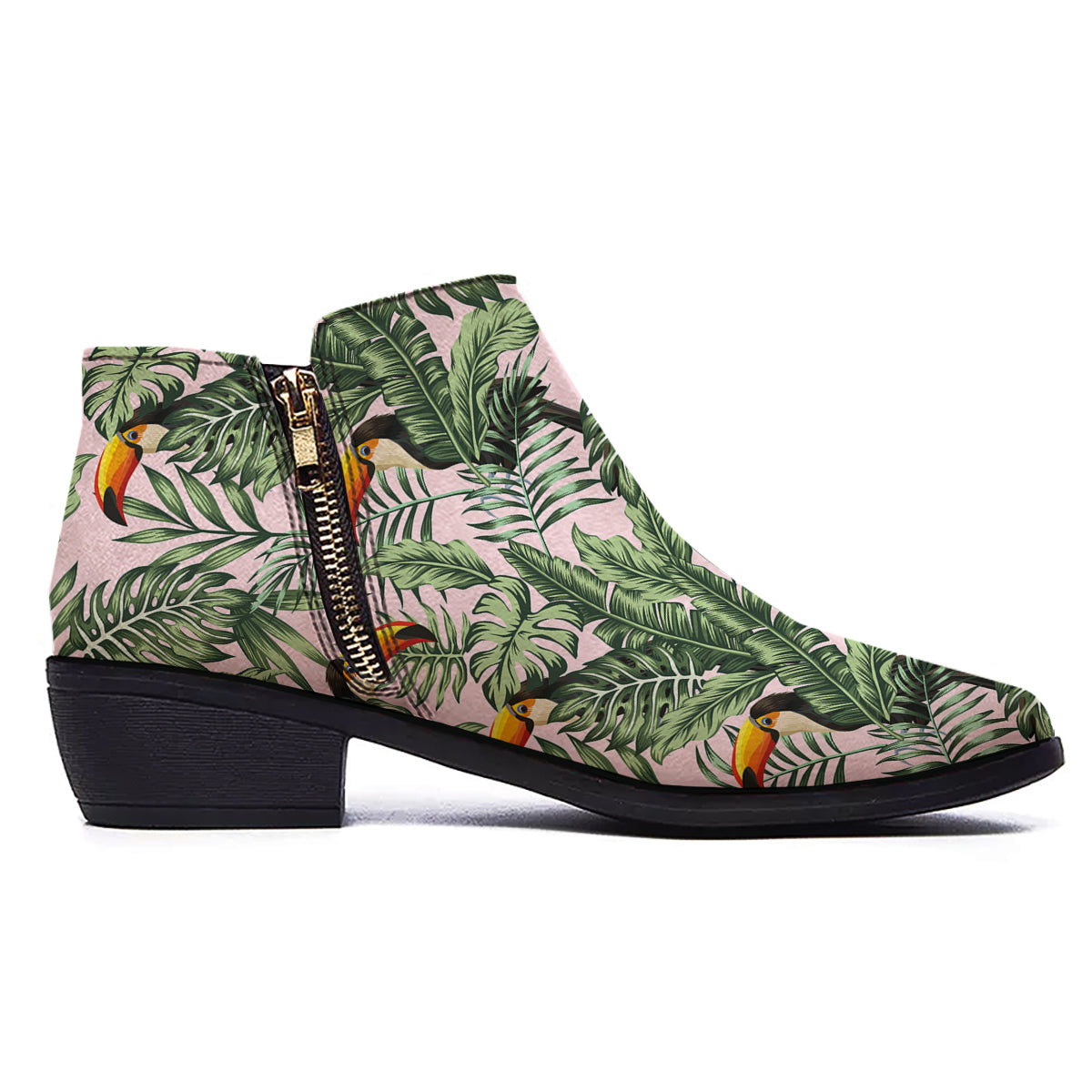 Toucan And Tropical Palm Leaf Print Ankle Boots-grizzshop