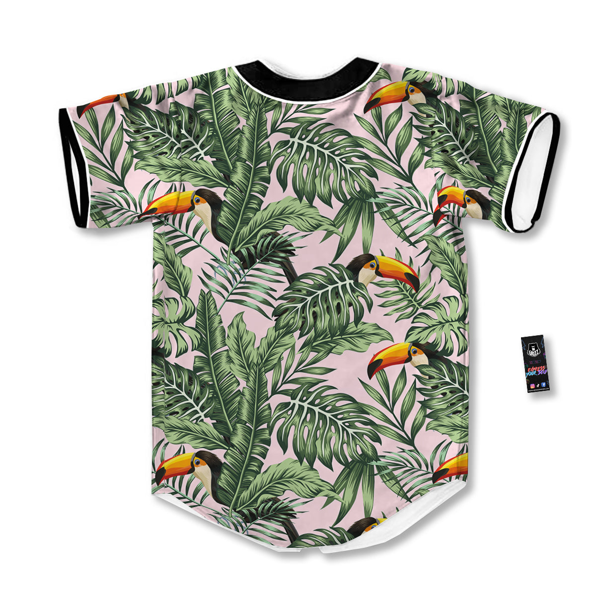 Toucan And Tropical Palm Leaf Print Baseball Jersey-grizzshop