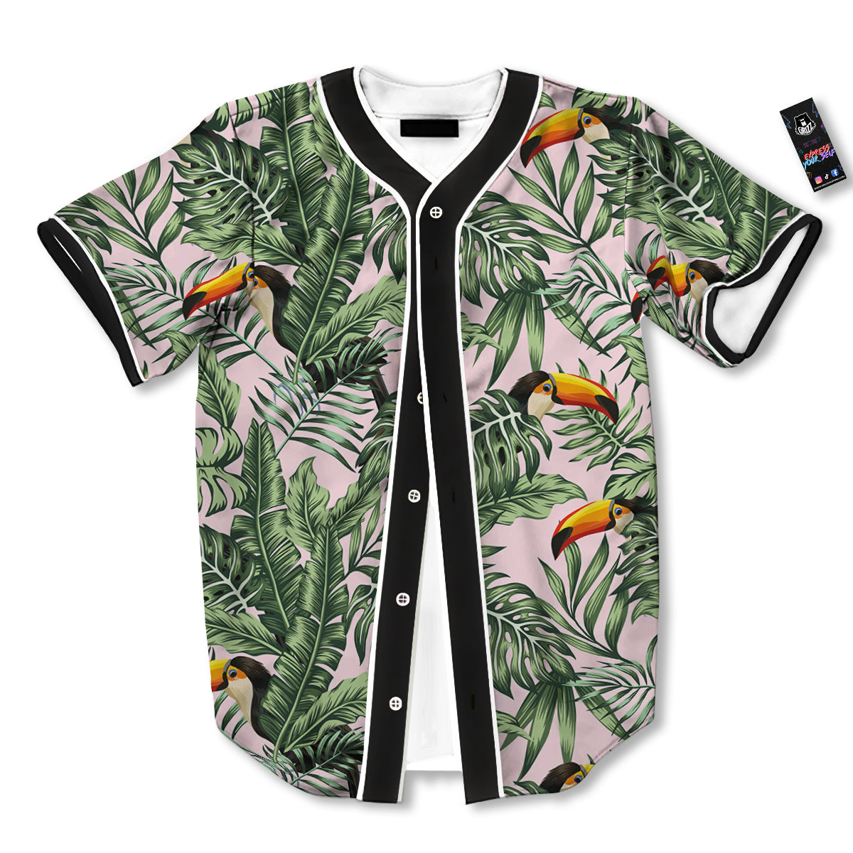 Toucan And Tropical Palm Leaf Print Baseball Jersey-grizzshop
