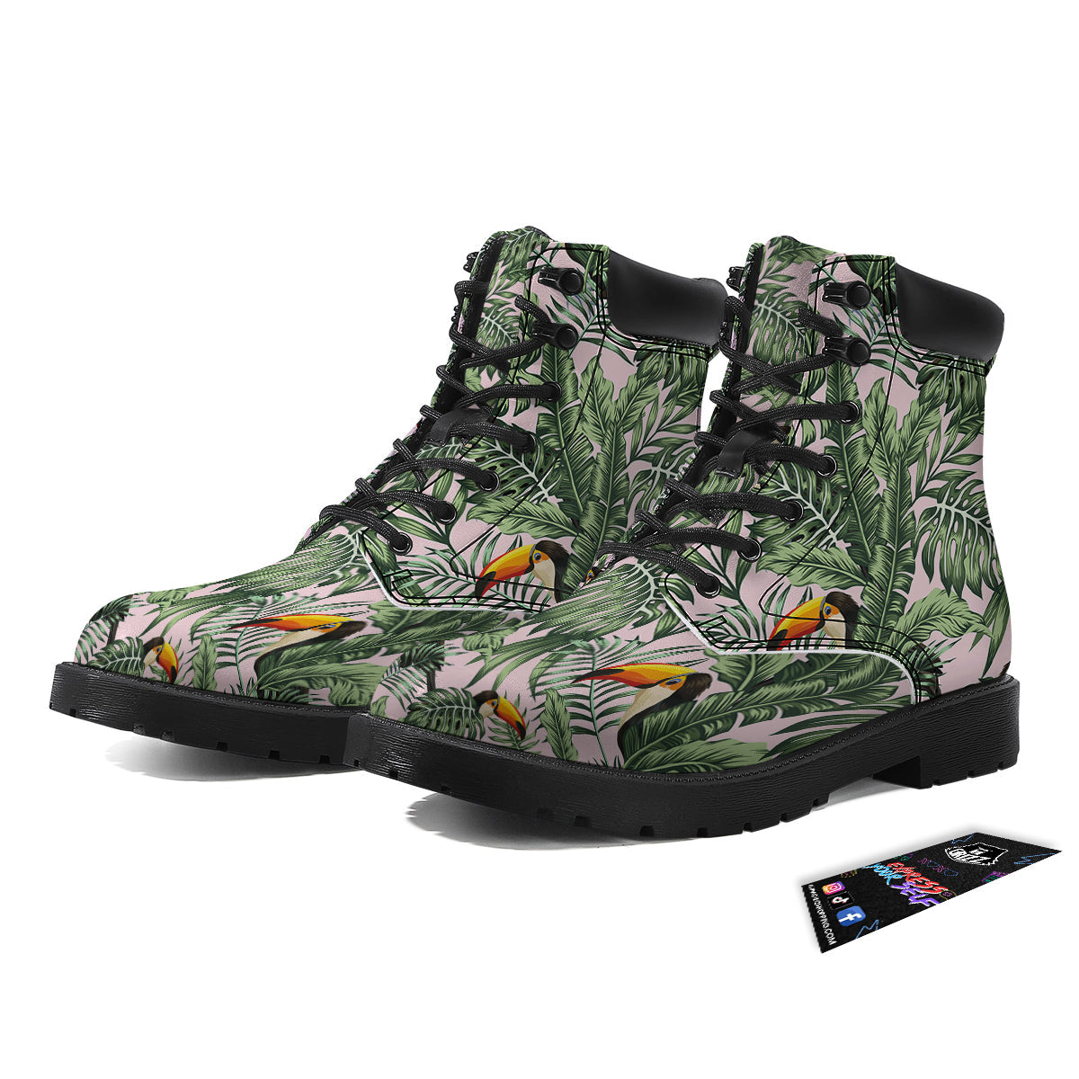 Toucan And Tropical Palm Leaf Print Boots-grizzshop