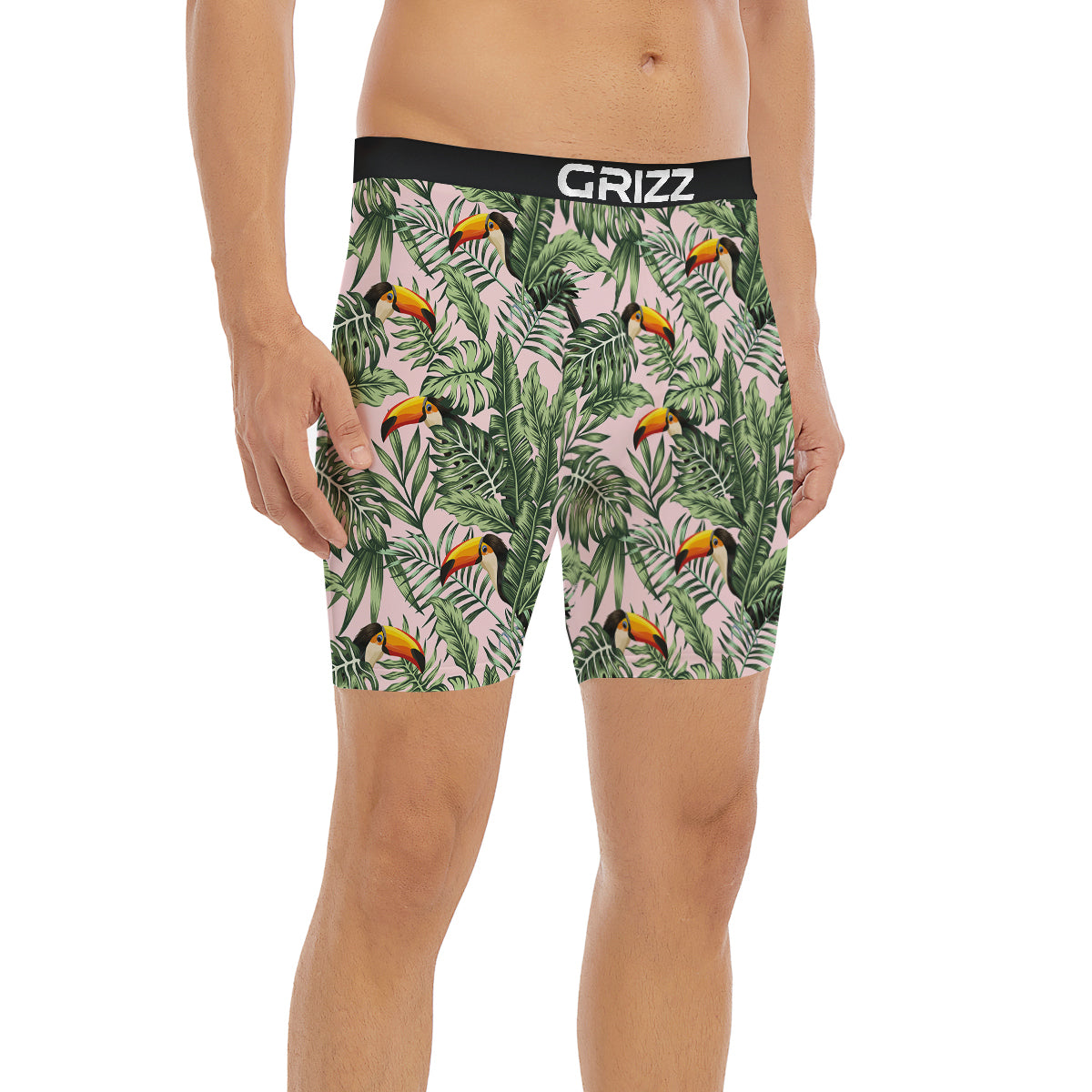 Toucan And Tropical Palm Leaf Print Boxer Briefs-grizzshop