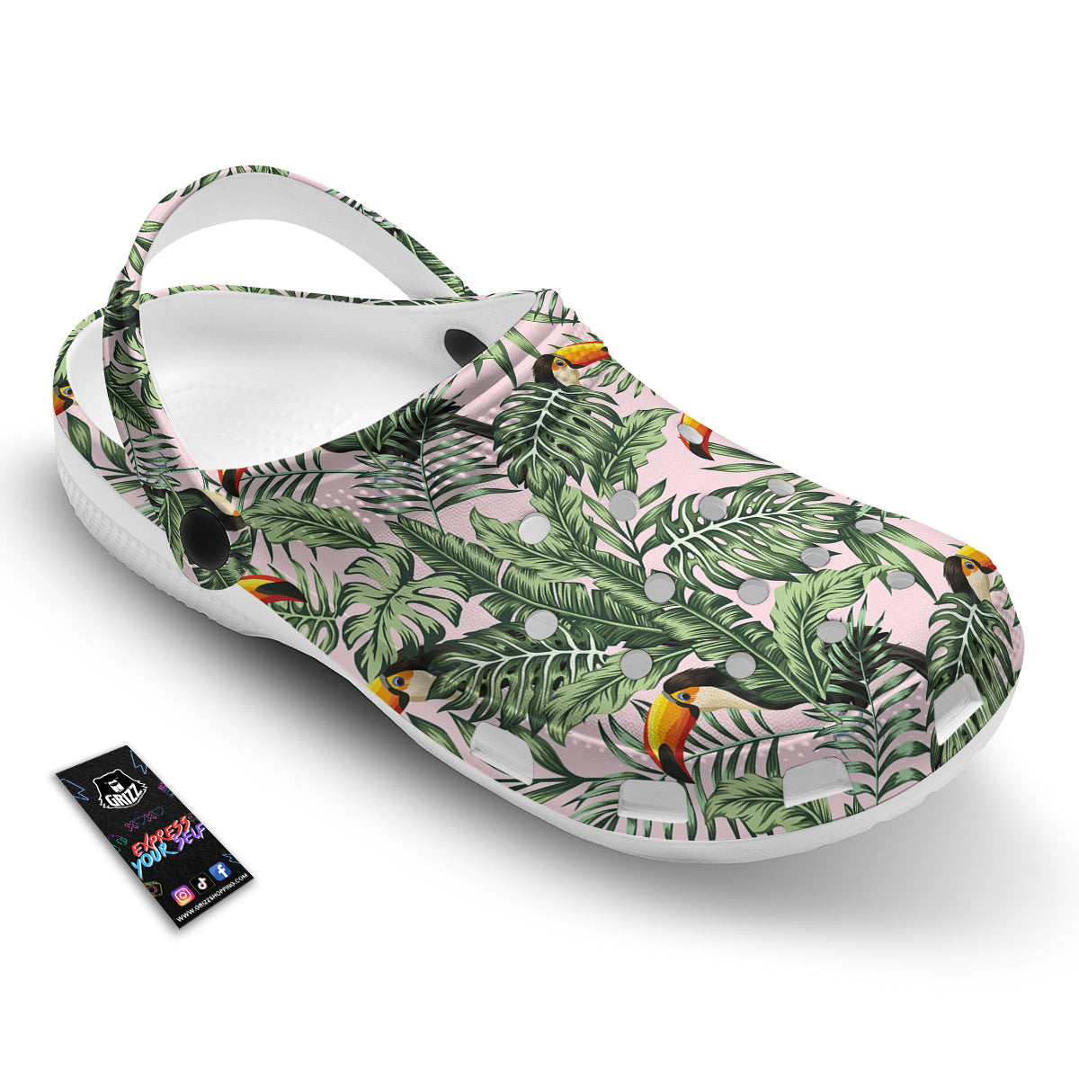 Toucan And Tropical Palm Leaf Print Clog-grizzshop