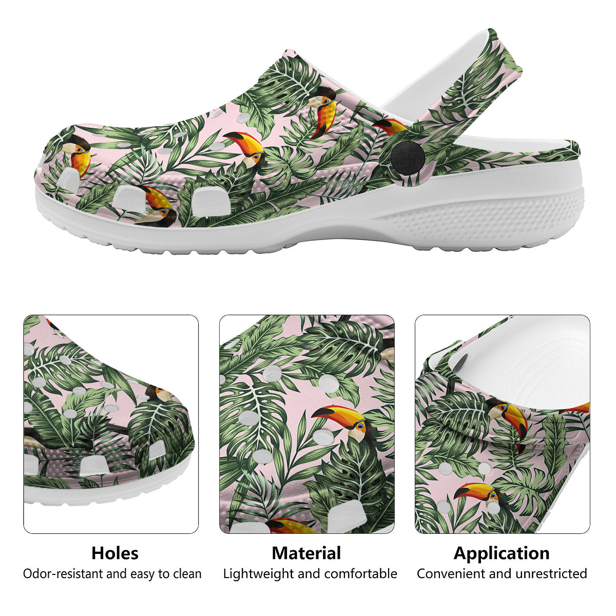 Toucan And Tropical Palm Leaf Print Clog-grizzshop