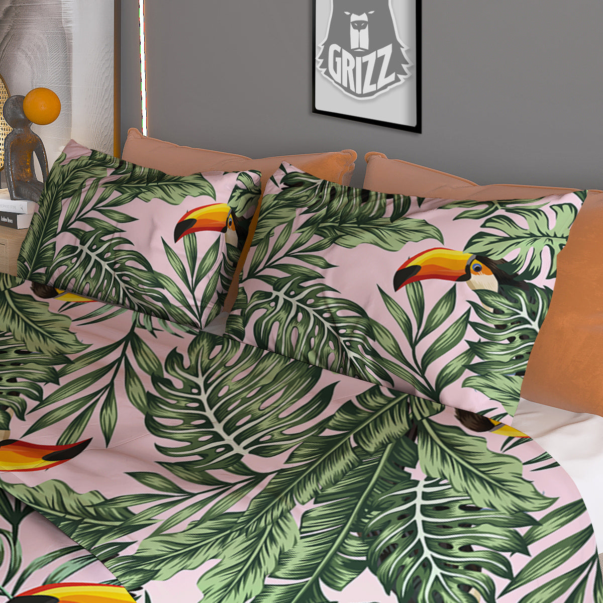 Toucan And Tropical Palm Leaf Print Duvet Cover Bedding Set
