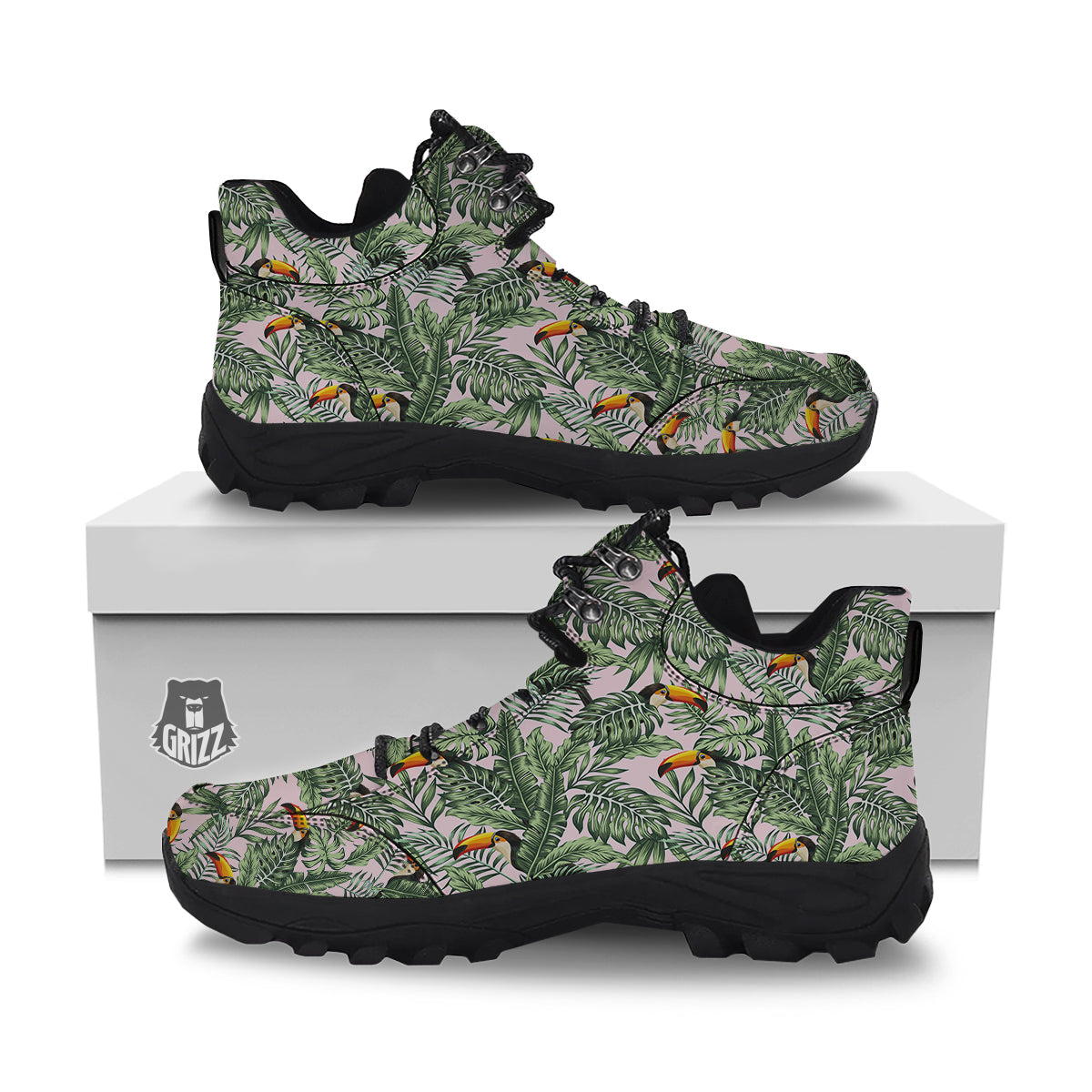 Toucan And Tropical Palm Leaf Print Hiking Shoes-grizzshop