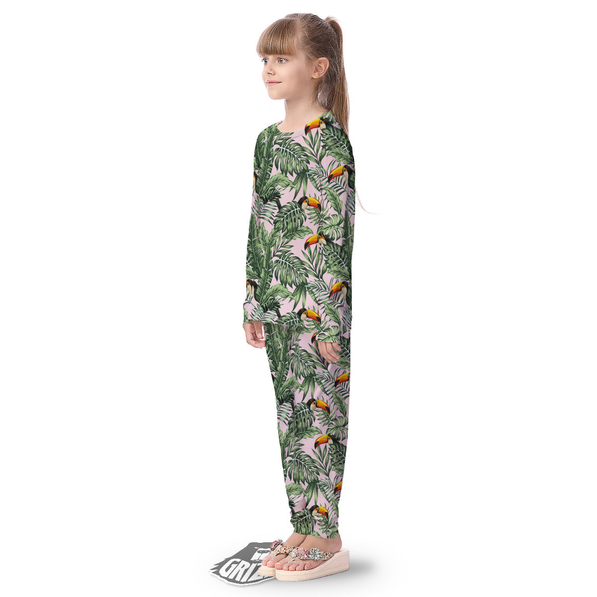 Toucan And Tropical Palm Leaf Print Kid's Pajamas-grizzshop