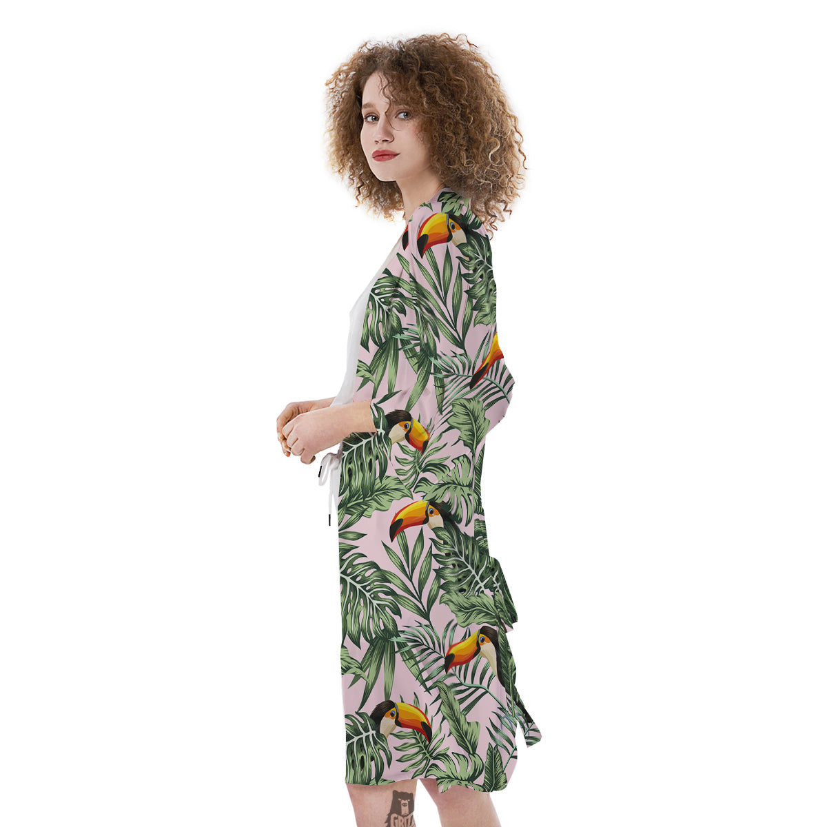 Toucan And Tropical Palm Leaf Print Kimono-grizzshop