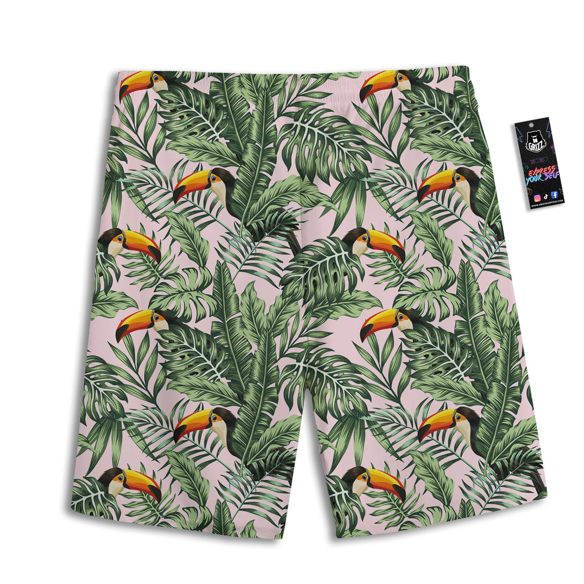 Toucan And Tropical Palm Leaf Print Men's Athletic Shorts