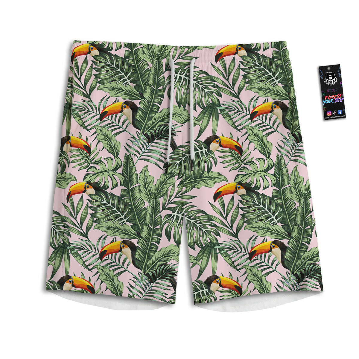 Toucan And Tropical Palm Leaf Print Men's Athletic Shorts