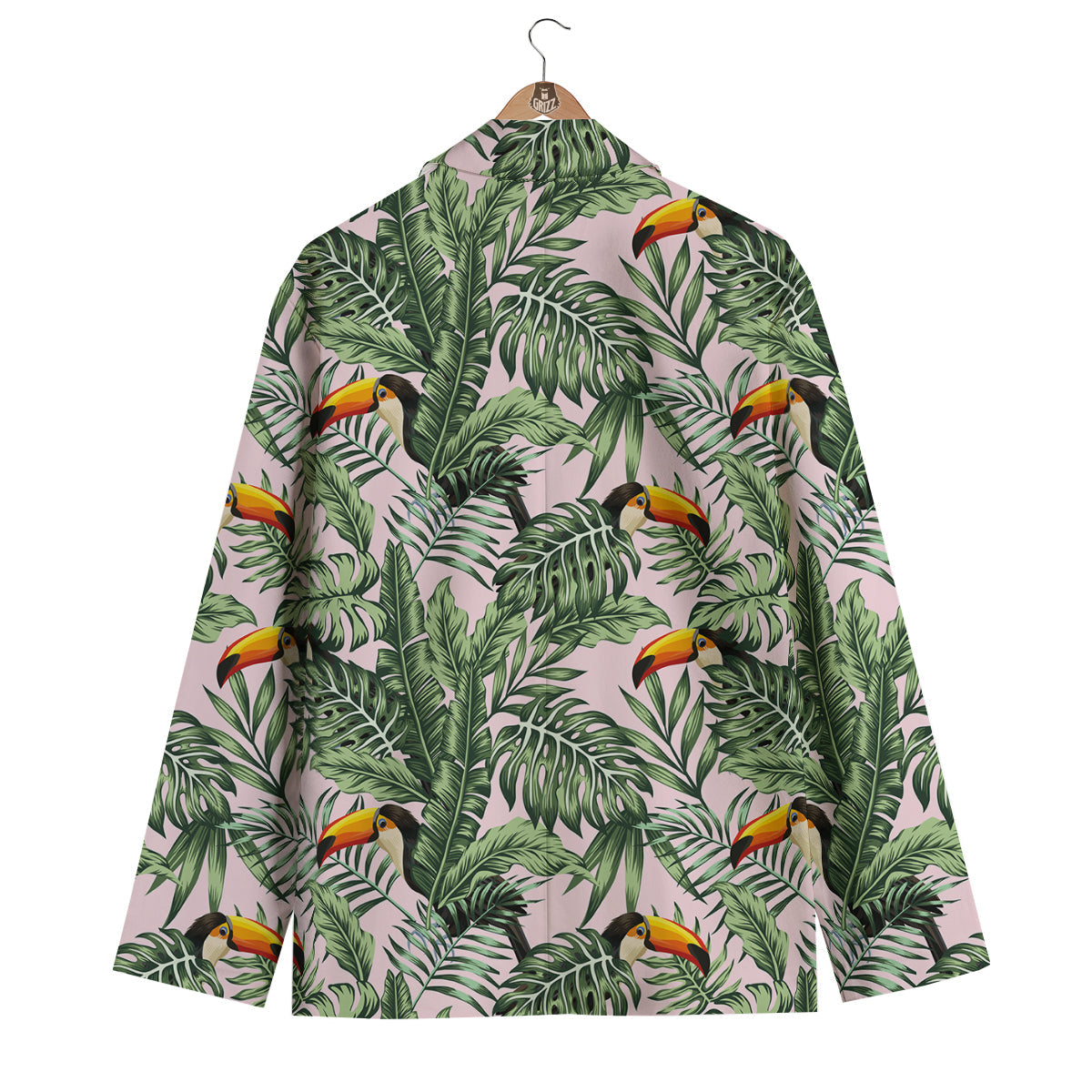 Toucan And Tropical Palm Leaf Print Men's Blazer-grizzshop