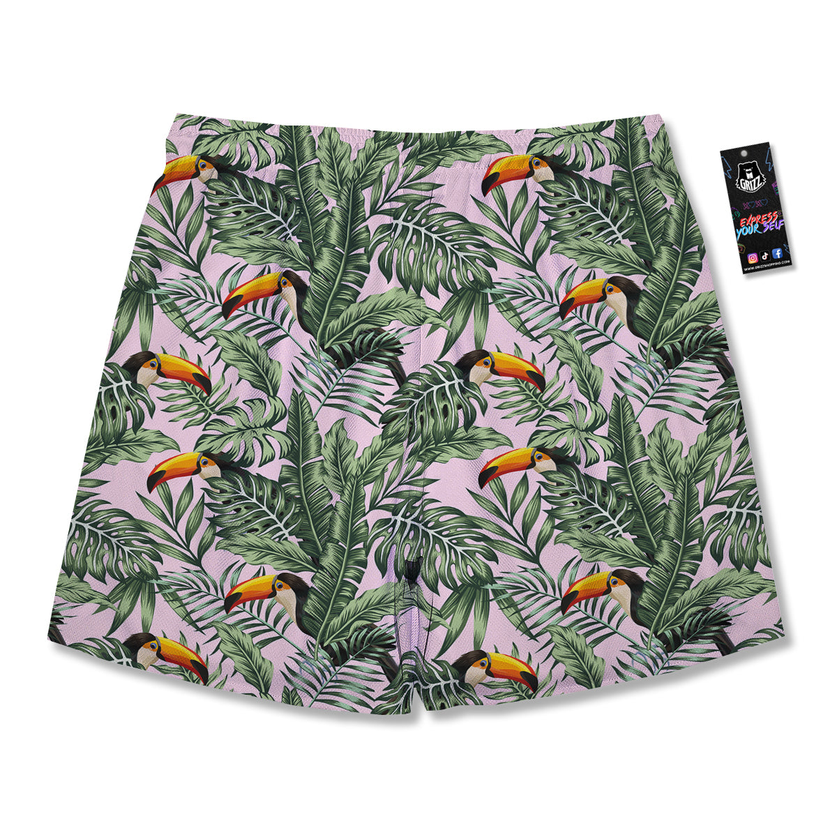 Toucan And Tropical Palm Leaf Print Men's Running Shorts-grizzshop
