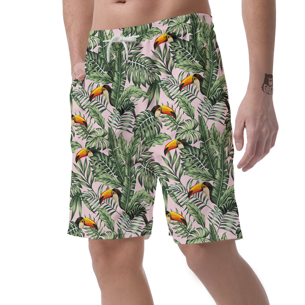 Toucan And Tropical Palm Leaf Print Men's Shorts-grizzshop