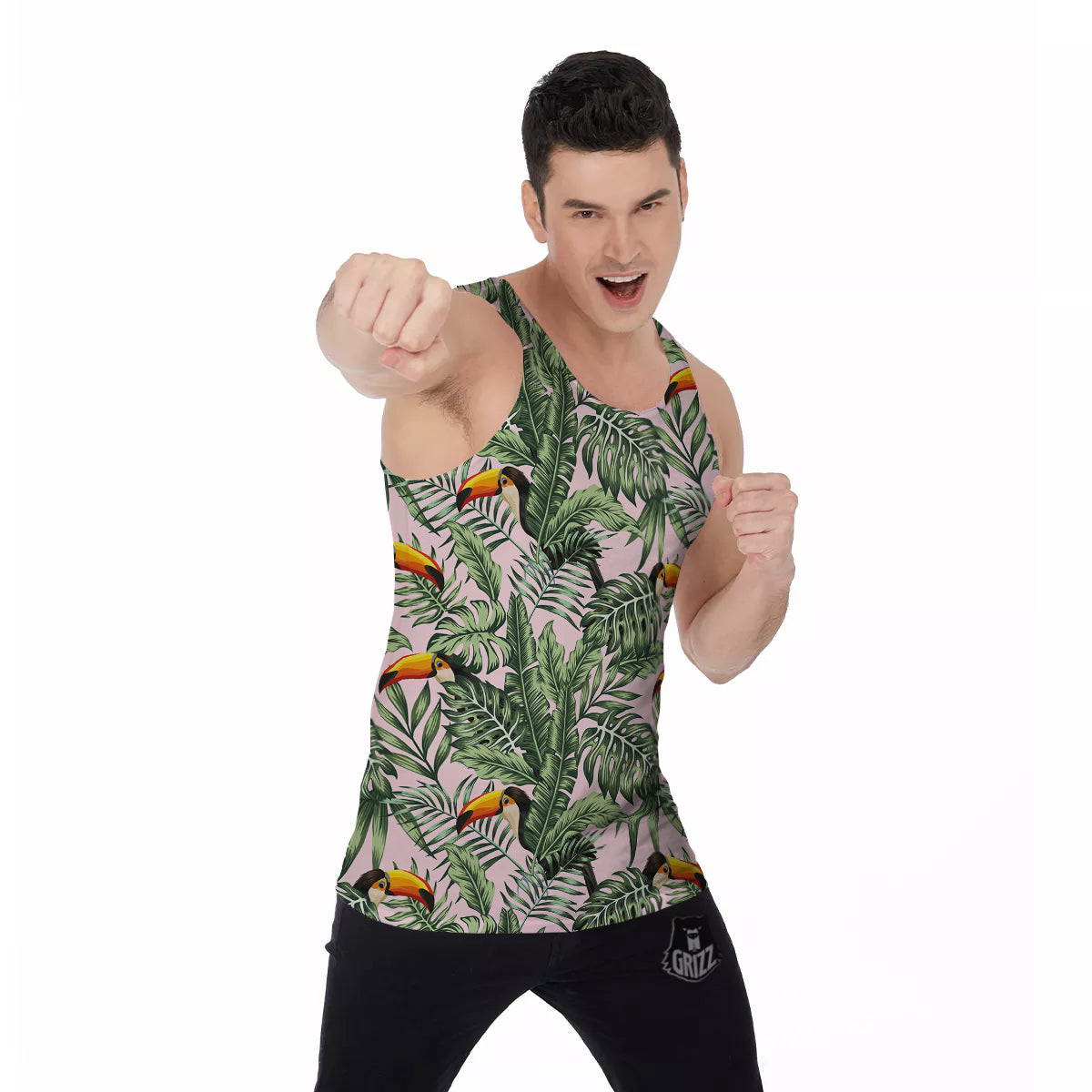 Toucan And Tropical Palm Leaf Print Men's Tank Top-grizzshop