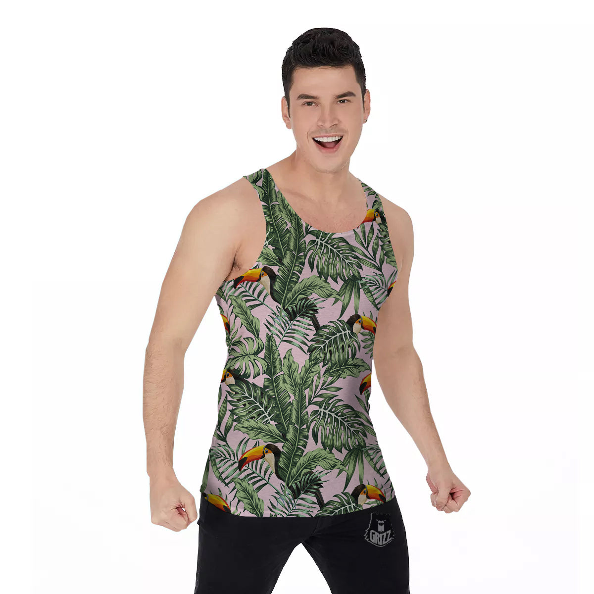 Toucan And Tropical Palm Leaf Print Men's Tank Top-grizzshop