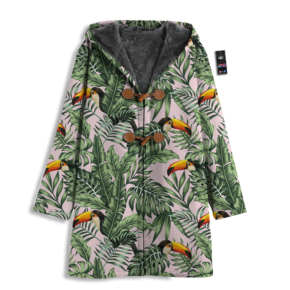 Toucan And Tropical Palm Leaf Print Men's Windbreaker Jacket-grizzshop