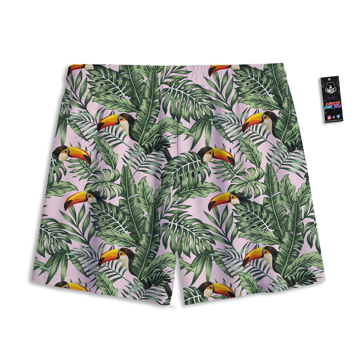 Toucan And Tropical Palm Leaf Print Mesh Shorts