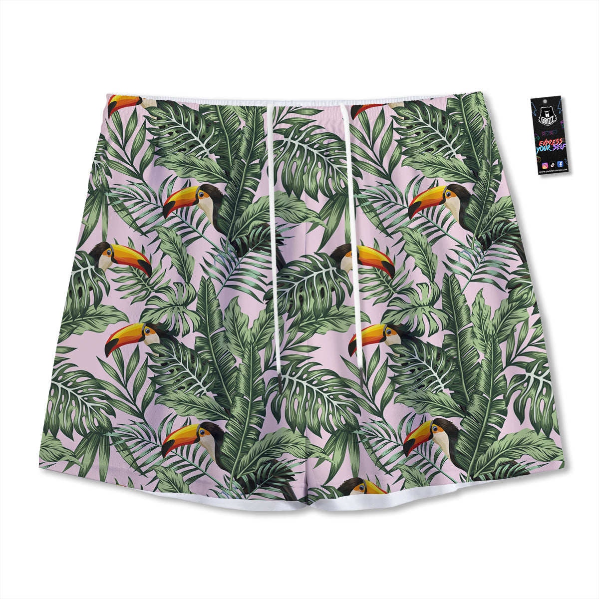 Toucan And Tropical Palm Leaf Print Mesh Shorts