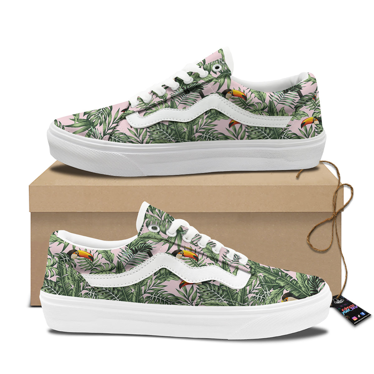 Toucan And Tropical Palm Leaf Print Skate Shoes-grizzshop