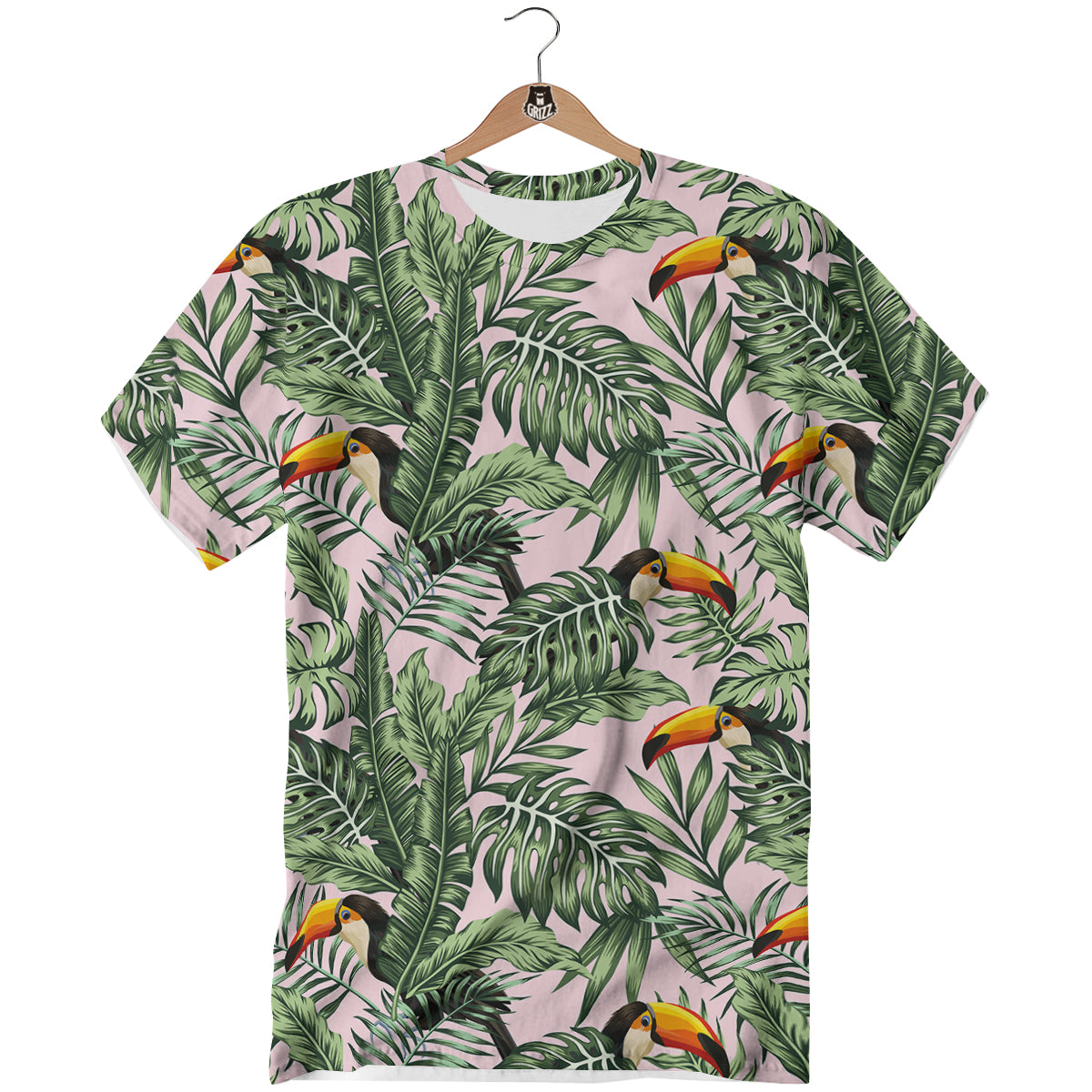 Toucan And Tropical Palm Leaf Print T-Shirt-grizzshop