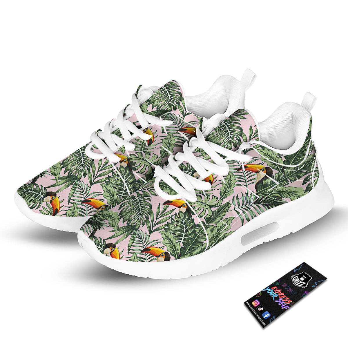 Toucan And Tropical Palm Leaf Print Tennis Shoes-grizzshop
